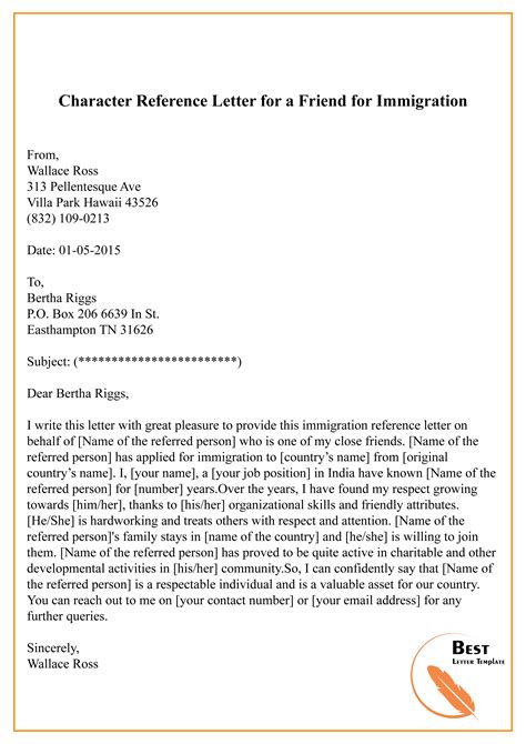 Exemplary Immigration Reference Letter Template Academic Cv Free