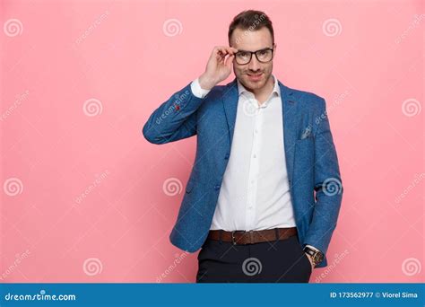 Happy Smart Casual Man Taking Off His Glasses Stock Image Image Of Handsome Background 173562977