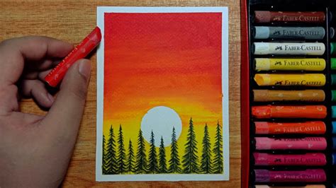 Easy Oil Pastel Sunset Forest Drawing For Beginners Step By Step