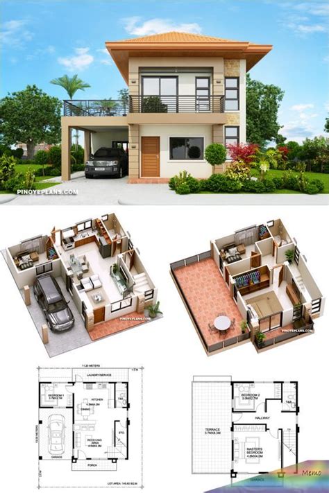 Unique Small Two Story House Plans 3 Bedroom Home Design Plan 9x8m With