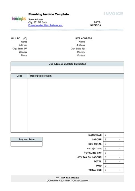 Plumbing Invoice Format Templates At