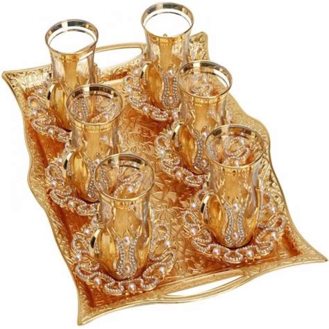 Pearl And Crystal Turkish Tea Glasses Set Of 6 Grand Bazaar