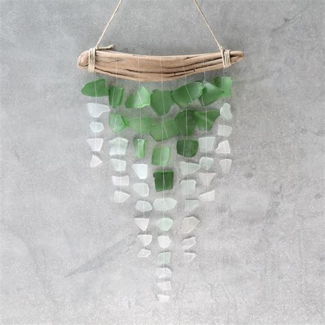 Sea Glass And Driftwood Mobile Ombre Green Green Seafoam And Clear Seaglass Sea Glass