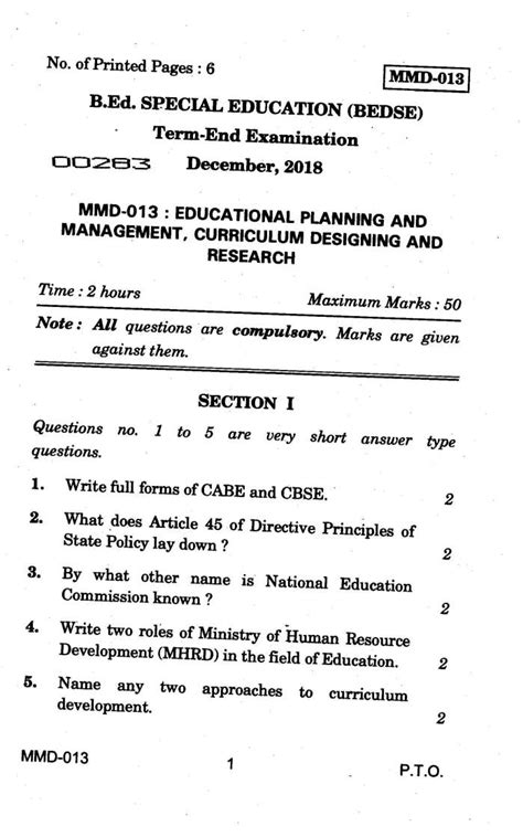 IGNOU MMD 013 Educational Planning And Management Curriculum Designing