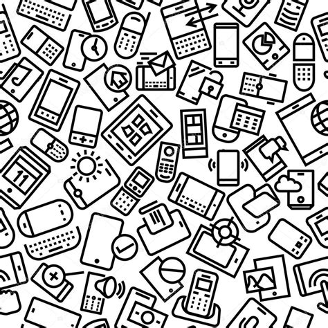 Mobile And Gadgets Seamless Outline Pattern Background Stock Vector By
