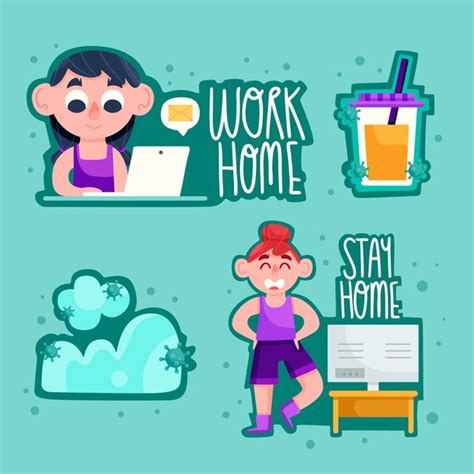Free Vector Stay Safe And Work From Home Badge Set