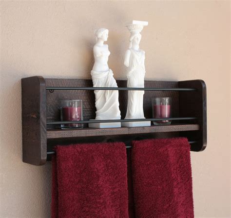 Hand towel rack with 2 bars for hanging and drying fingertip towels in master bathroom, kids' bathroom, or guest bathroom. Bathroom Shelf Rustic Towel Rack & Metal Towel Bar