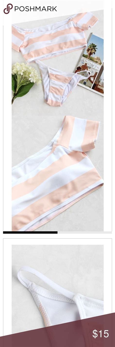 Sleeved Striped Peach Bikini Bikinis Bikini Wear Women Shopping