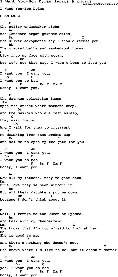 Love Song Lyrics For I Want You Bob Dylan With Chords
