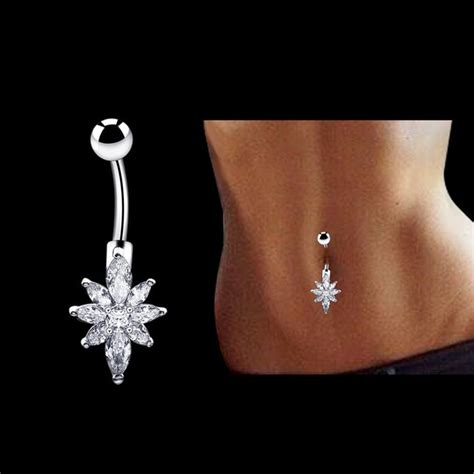 Fashion Sexy Belly Button Rings Flower Navel Piercing Ombligo Nombril 14g Surgical Steel Zircon