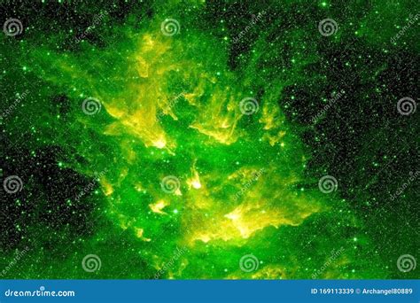 Green Cosmic Nebula With Bright Areas And Stars Elements Of This Image