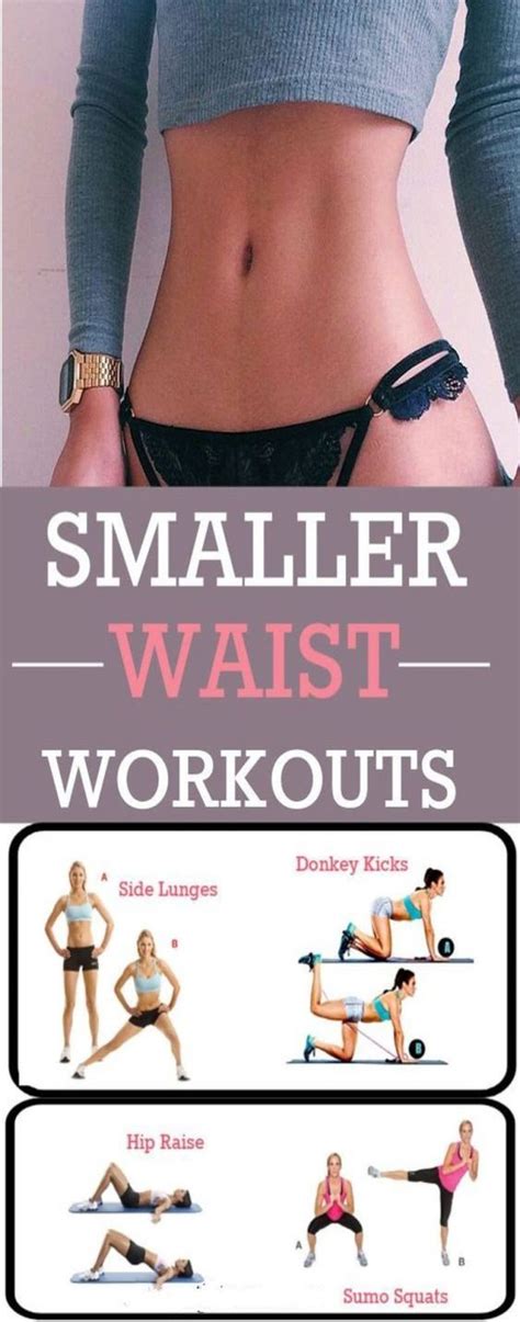 A Woman With Her Stomach Exposed And The Words Smaller Waist Workouts