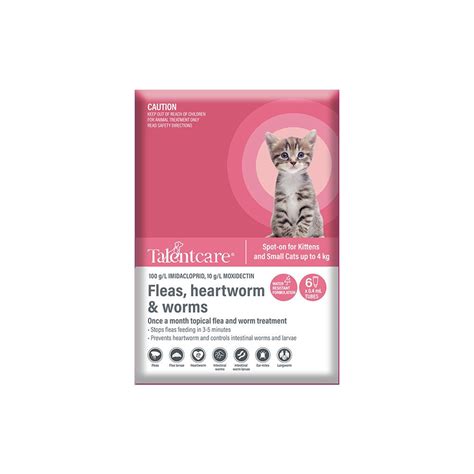 Talentcare Cat Flea Heartworm And Worm Spot On For Kittens Up To 4kg