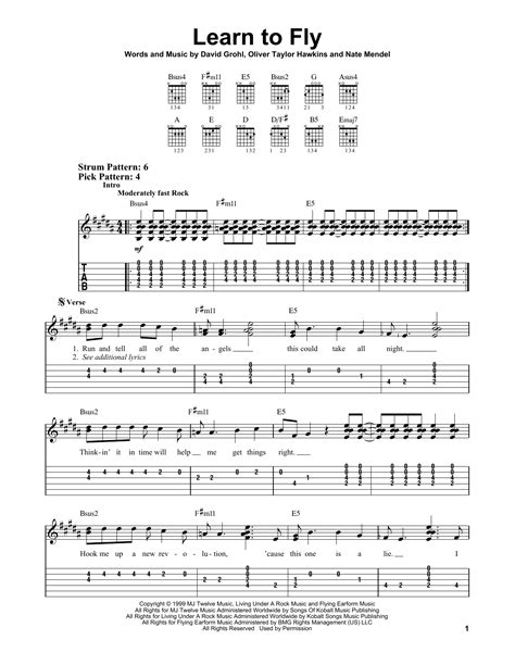 Learn To Fly Sheet Music Foo Fighters Easy Guitar Tab