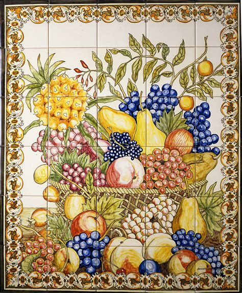 Fruit Basket On Hand Painted Tiles Art On Tiles