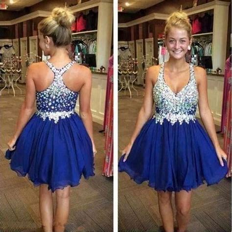 Royal Blue A Line Deep V Neck Beading Pleated Short Homecoming Dress In