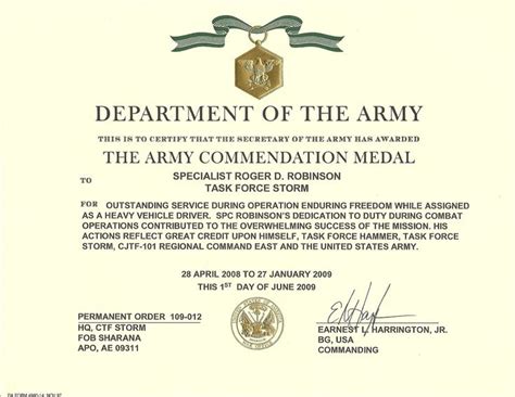 Amazing Army Good Conduct Medal Certificate Template Sparklingstemware