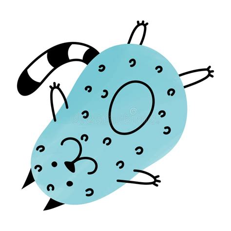 Happy Fat Cat Blue Animal Character Doodle Art Stock Vector