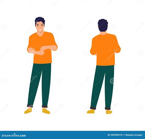 Young Man Stands Front And Back View Isolated Figure On White