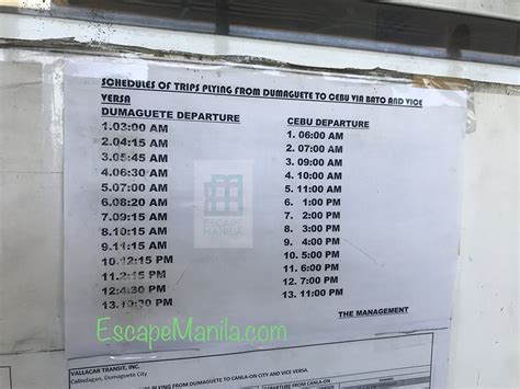 Cebu To Dumaguete Bus Schedule And Fare 2020 Escape Manila