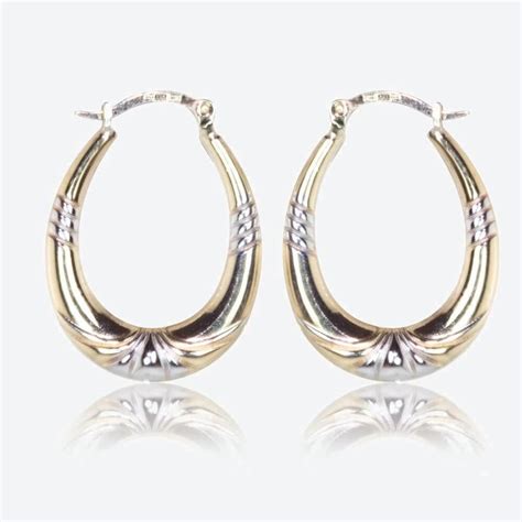 9ct Gold And Silver Bonded Oval Hoop Earrings Warren James