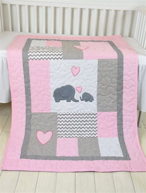 Pink Baby Blanket Elephant Crib Quilt Girl Bedding