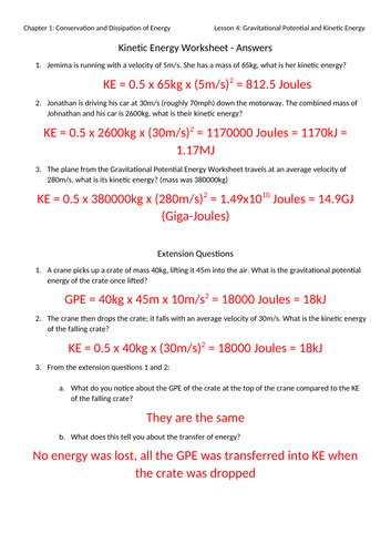 Kinetic Energy Problems Worksheet With Answers Pdf