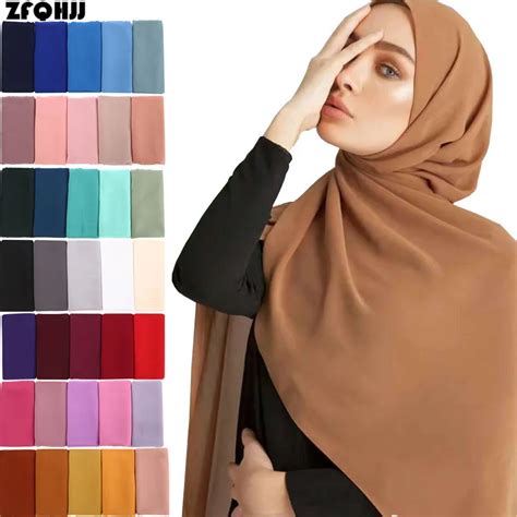 zfqhjj muslim lady plain pure color bubble chiffon hijab scarf long big shawl head cover wraps