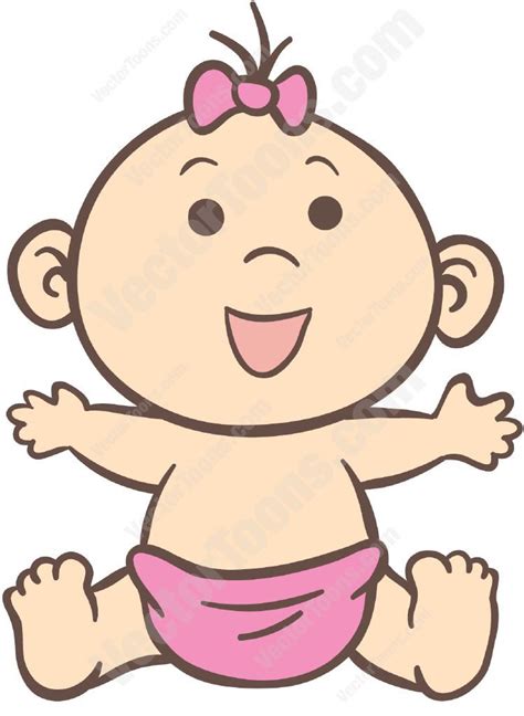 Baby Girl Sitting On The Floor In A Pink Diaper Baby Cartoon Baby