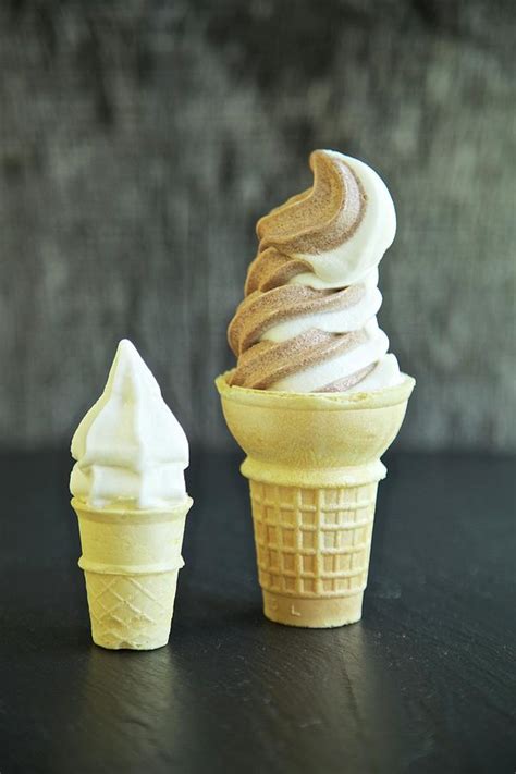 A Small And Large Ice Cream Cone With Italian Soft Serve Ice Cream