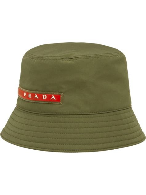 Prada Synthetic Logo Patch Bucket Hat In Green For Men Lyst