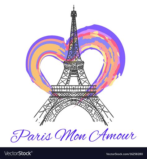 Eiffel Tower With Colorful Bright Heart Royalty Free Vector