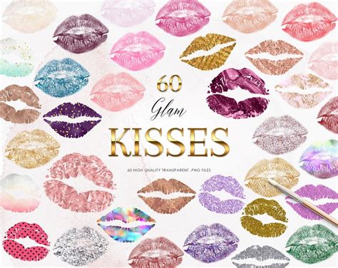 60 Glam Kisses Clipart Rainbow Lips Clipart Glam Glitter Etsy