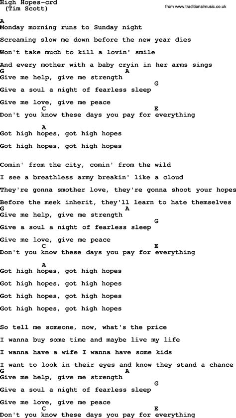 Bruce Springsteen Song High Hopes Lyrics And Chords