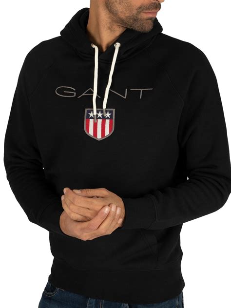 Gant Cotton Shield Pullover Hoodie In Black For Men Lyst