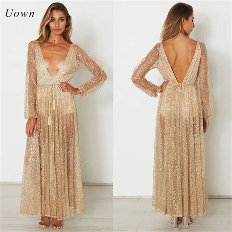Buy Long Sleeve Gold Sequin Dress Women Sparkly Glitter Party Maxi Dresses Sexy
