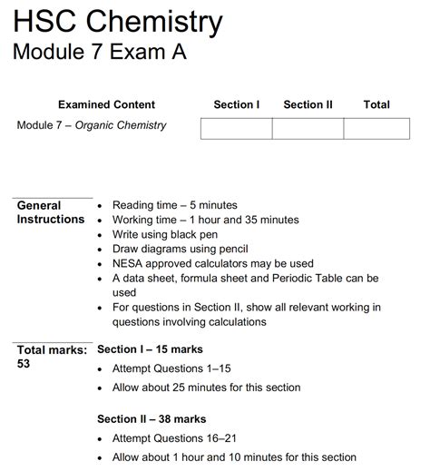 Hsc Chemistry Module 7 Practice Exam A Science Ready