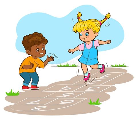 Little Children A Boy And A Girl Are Jumping Happily While Playing