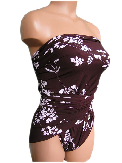 Bathing Suit Large Wrap Around Swimsuit Brown Flower Plus Size On Luulla