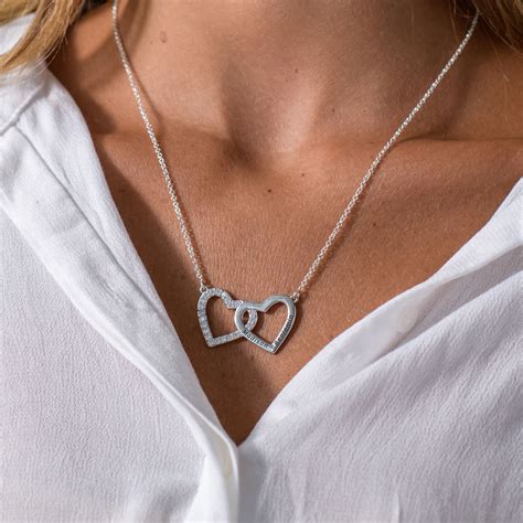 Engraved Double Heart Necklace In Sterling Silver My Name Necklace Canada