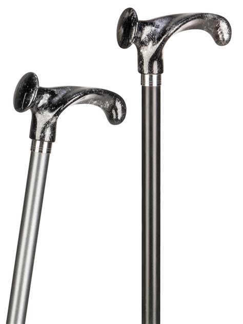 Light Metal Walking Stick With Anatomical Grip In Blacksilver And