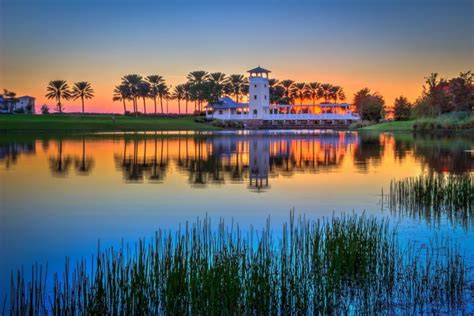 Tradition Tower At Lake During Sunset Port St Lucie Florida Wo W