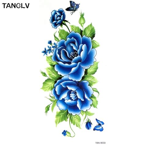 19x12cm 3d Tattoo Temporary Tattoos Arm Blue Flower