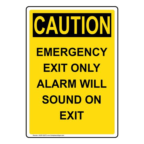 Vertical Emergency Exit Only Alarm Sign Osha Caution