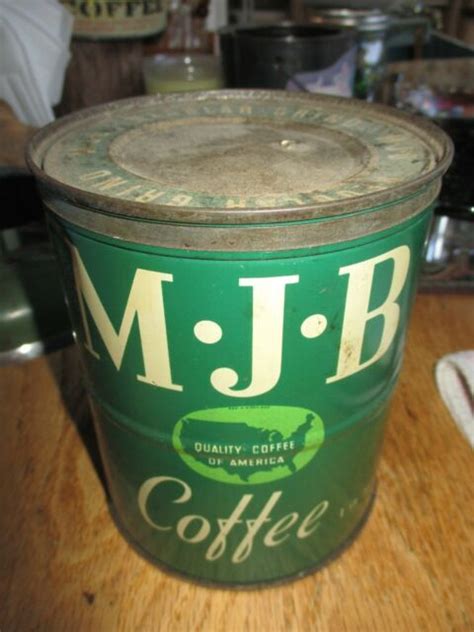 Antique Vintage Green M J B Mjb 1lb Coffee Tin Can Key Wind With Lid