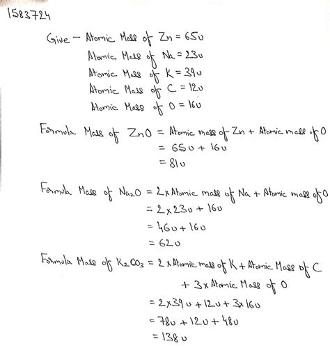Calculate The Formula Unit Masses Of Zno Na2o K2co3 Given Atomic
