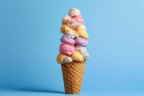 Premium Ai Image A Stack Of Ice Cream Cones With Rainbow Sprinkles On Top