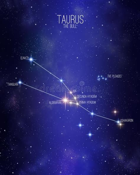 Taurus The Bull Zodiac Constellation Map On A Starry Space Background