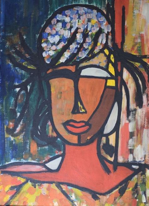 Vintage African American Abstract Woman Oil Canvas Painting Blackamoor