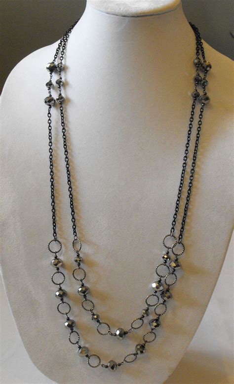 crystal-necklace,-chain-necklace,-black-necklace,-hematite-necklace,-statement-necklace,-grey